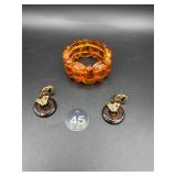 Amber Lucite Bracelet & Earring Set