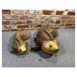 Wood Carved Coy Fish w Glass Eyes, Set of 2