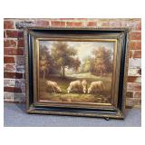 Oil Painting, Landscape Sheep Grazing, Signed Egan