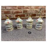 4 Hand Painted Porcelain Limoge FR Apothecary Jars