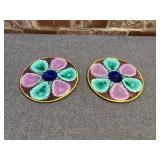 Antique Majolica 6 Well Oyster Plate