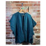 Green & Black Checkered Cape Poncho w Leather Ties