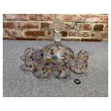 Mid-Century Bohemian Art Glass Decanter 6 Glasses