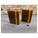 Mid-Century Wood Inlay Bookends