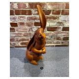 Artisan Wood Carved Rabbit, Signed