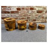 Mid-Century Patchwork Wood Canister Set