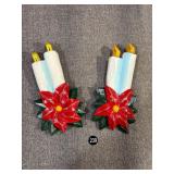 Wooden Candles w Poinsettia, Set of 2