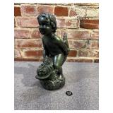 Concrete Putti Figure Riding a Dolphin, Garden Art