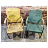 Vintage Metal Chairs w Basketweave Design, Pair