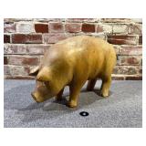 Artisan Wood Carved Pig Sculpture