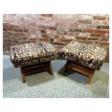 Pair, Leopard Print X-Bench Ottoman