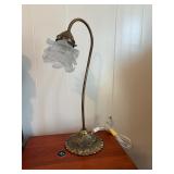 Vintage Brass Gooseneck Table Lamp w Glass Shade
