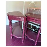 Painted Burgandy Wood Side Table, Pair