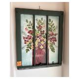 Antique Wooden Window w Painted Floral Bouquet