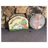 2 Painted on Slate Bunny Art