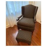 Queen Anne Upholstered Wingback Chair & Ottoman