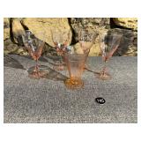 4 Pink Depression Stemware Glasses