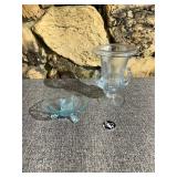 2 Pc Blue Tinted Depression Glass