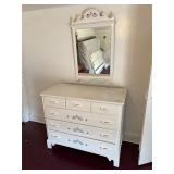 White Stenciled Dresser w Matching Mirror