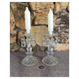 Art Deco Indiana Glass Crystal Drop Candlesticks,2