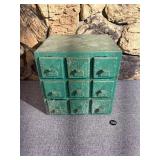 Vintage Green Wooden Parts Cabinet