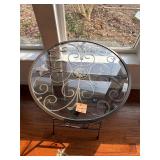Folding Metal w Glass Top Side Table