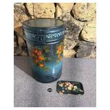 Tolewear Hand Painted Waste Basket & Tray