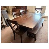Farmhouse Style Dining Table w 4 Chairs, Bench