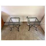 2 Metal Base Glass Top End Tables