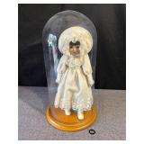 Wind Up Musical Porcelain Doll w Glass Display