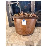Antique Copper Kettle Bucket w Pinecones
