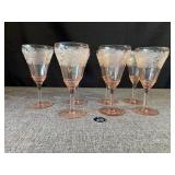 1920s Tiffin Flanders Etched Pink Glass Goblets