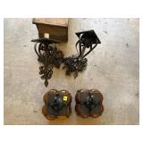 Mid-Century Amber Crackle Glass Light Fixtures