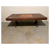 Vintage Wood Inlay Backgammon Game Table