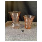 2 Pink Depression Glass Vases