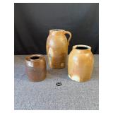 3 Brown Salt Glaze Stoneware Crocks