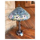 Tiffany Style Lamp Featuring Blue Stained Glass