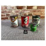 4 Oil Cans, A Penn, Quaker State, Lawn-Boy