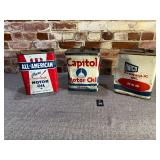3 2 Gal Oil Cans, All-American, Capitol & Unico