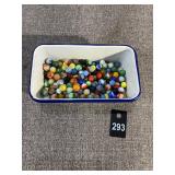 Collection of Marbles in Enamel Pan