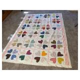 Handstitched Quilt No. 23, Hearts 69"x92"