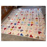 Handstitched Quilt No. 21, Hearts 106"x101"