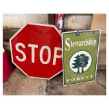 Stop Sign & Stewardship Forest Street Sign