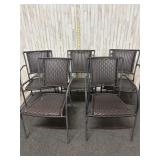 Set of 5 stackable metal and wicker patio dining c