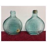2 Vintage blue-green glass bottles by Clevenger Br