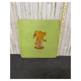 vintage green panel features a teddy bear graphic