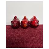 3 vintage Anchor Hocking textured red glass piggy