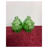 2 vintage Anchor Hocking forest green textured gla