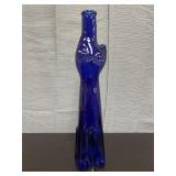 vintage cobalt blue glass 'Happy Cat' bottle