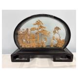 Vintage Chinese hand-carved cork diorama art piece
